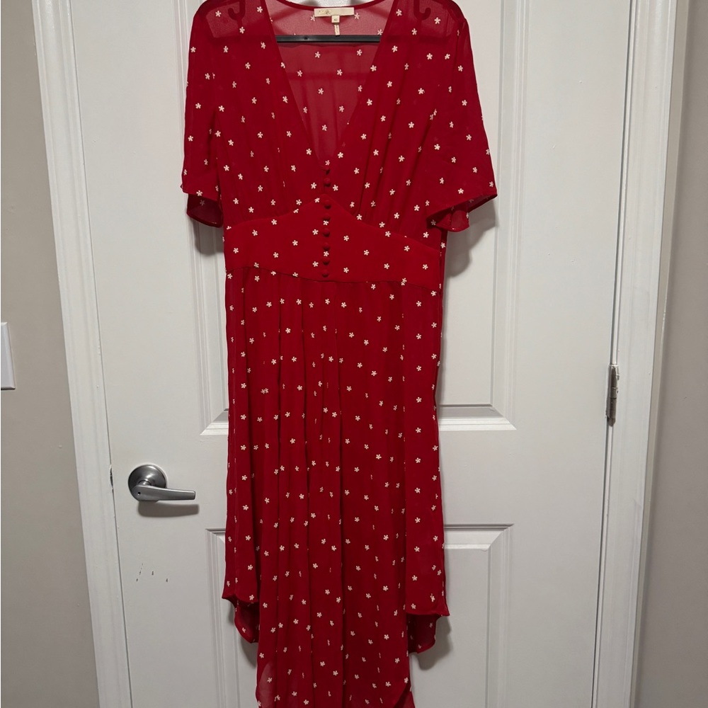 Maje Red High Low Dress with White flower Dots
